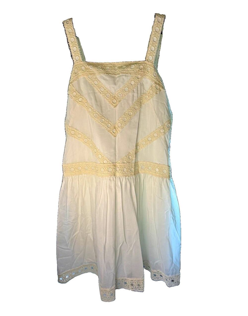 Ann Taylor Petite 6P White Sundress Lace Accents Square Neck Strappy Knee length